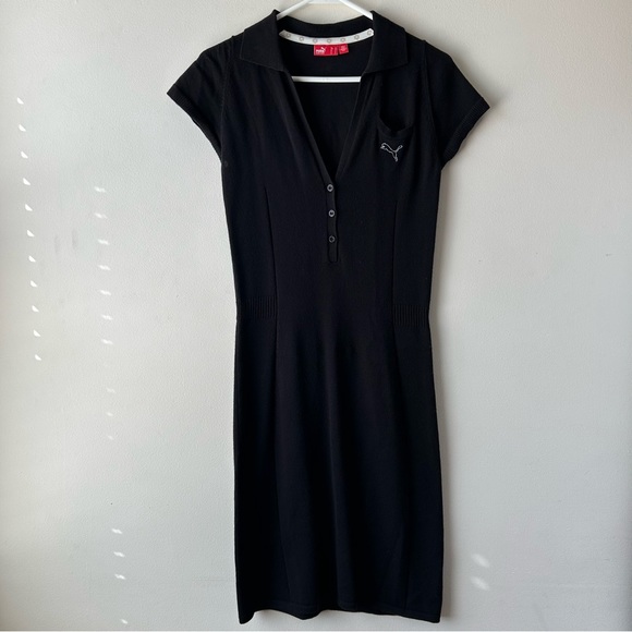 Puma Golf Modest Midi Knee Length Ribbed Knit Black Short Sleeve Dress M - Picture 4 of 13
